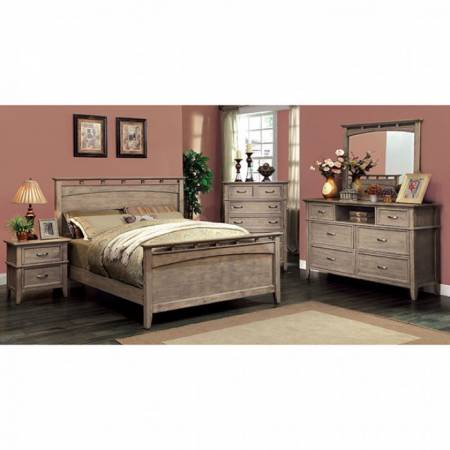 Loxley 4 Pc Set Weathered Oak (Queen Bed + Night Stand + Dresser + Mirror)